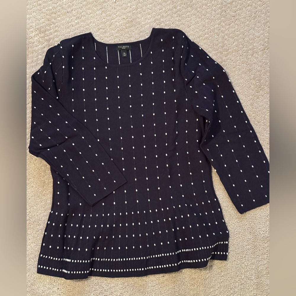 Talbots Navy Long Sleeve Sweater with White Dots